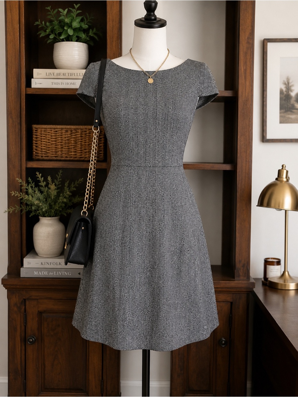 Alice + Olivia Herringbone Dress Women's S Tweed Fit Flare Career Mini Business
